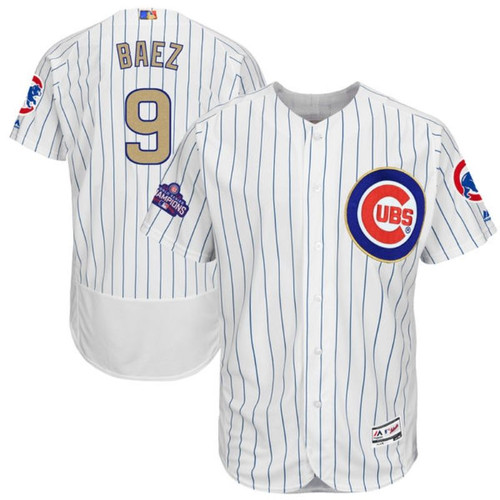 Chicago Cubs Javier Baez #9 White Stripes 2016 Cubs Championship Gold Edition Jersey