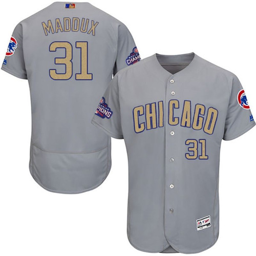 Chicago Cubs Greg Maddux #31 Dark Gray 2016 Cubs Championship Gold Edition Jersey