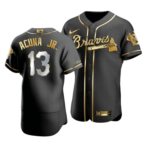 Men'S Atlanta Braves Ronald Acuna Jr. #13 Gold Edition Black  Jersey
