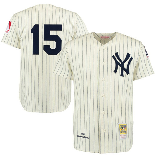 MenS New York Yankees Thurman Munson Mitchell & Ness Cream/Navy Throwback 1969 Baseball Jersey Mlb Baseball Jersey1050