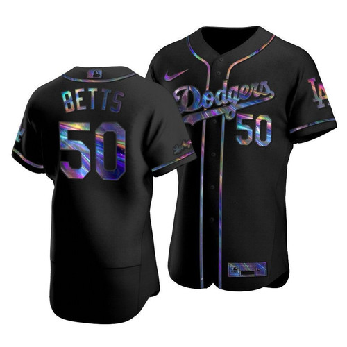 Men'S Los Angeles Dodgers Mookie Betts #50 Iridescent Logo Holographic Limited  Jersey Black