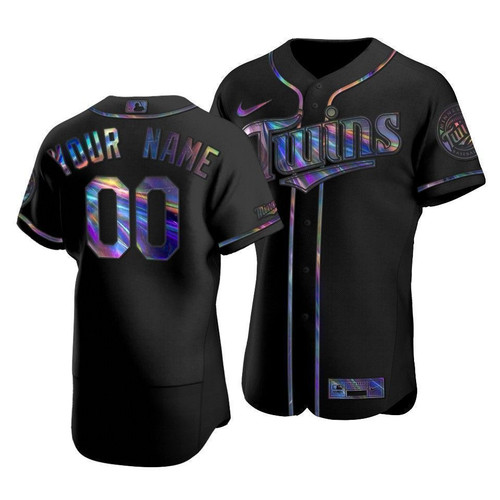 Men'S Minnesota Twins Custom #00 Iridescent Logo Holographic Limited  Jersey Black