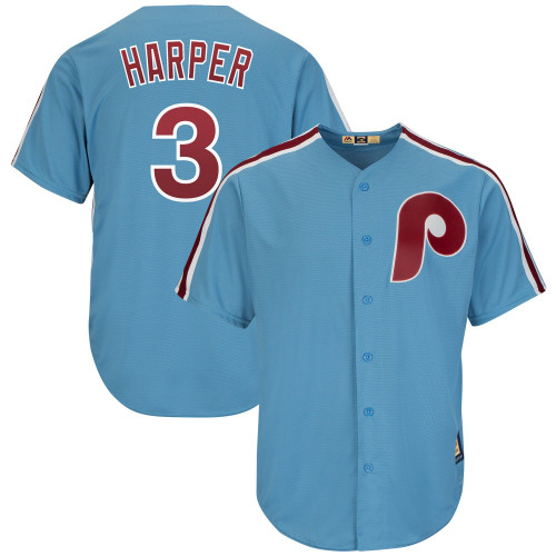 Men'S Majestic Bryce Harper Light Blue Philadelphia Phillies Cool Base Cooperstown Player Jersey