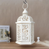 White Floral Metal Candle Lantern White Floral Metal Candle Lantern