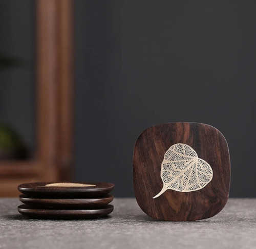 Rustic Wooden Leaf Coaster Set with Holder Rustic Wooden Leaf Coaster Set with Holder