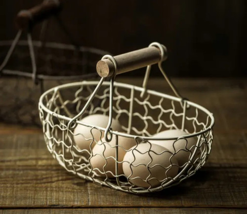 Rustic Wire Basket with Wooden Handle Rustic Wire Basket with Wooden Handle