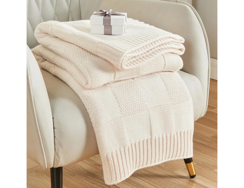 luxury handmade wool knitted blanket jacquard style soft cozy home textile