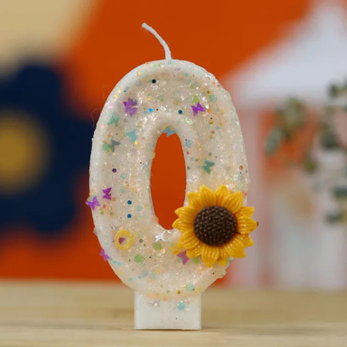 kids glitter number birthday candle 0–9 sunflower design for cake and decor