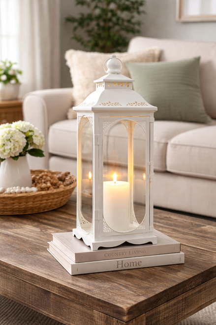 Vintage White Metal Lantern 