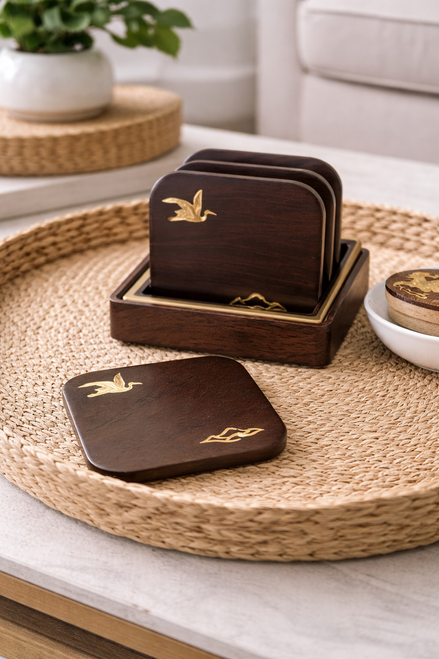 rustic modern ebony and brass espresso coaster set small glass coasters