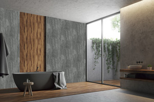 Lava Graphite Concrete PVC Shower Panel (10mm) Room Shot Lava Graphite Concrete PVC Shower Panel (10mm) Room Shot