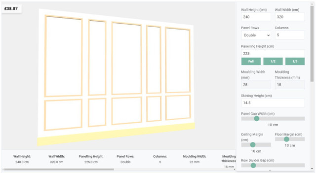 3D wainscoting design with two rows of panel moulding on a desktop screen