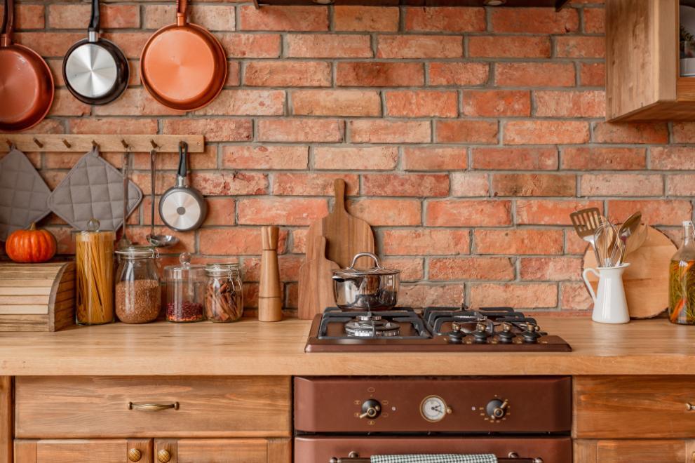 Rustic kitchen with brick effect panels