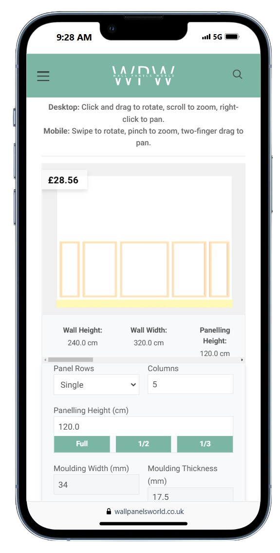 Mobile version of panel moulding calculator