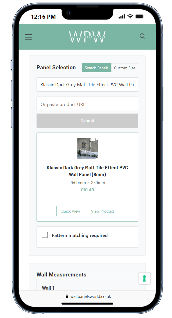 PVC wall panelling calculator interface