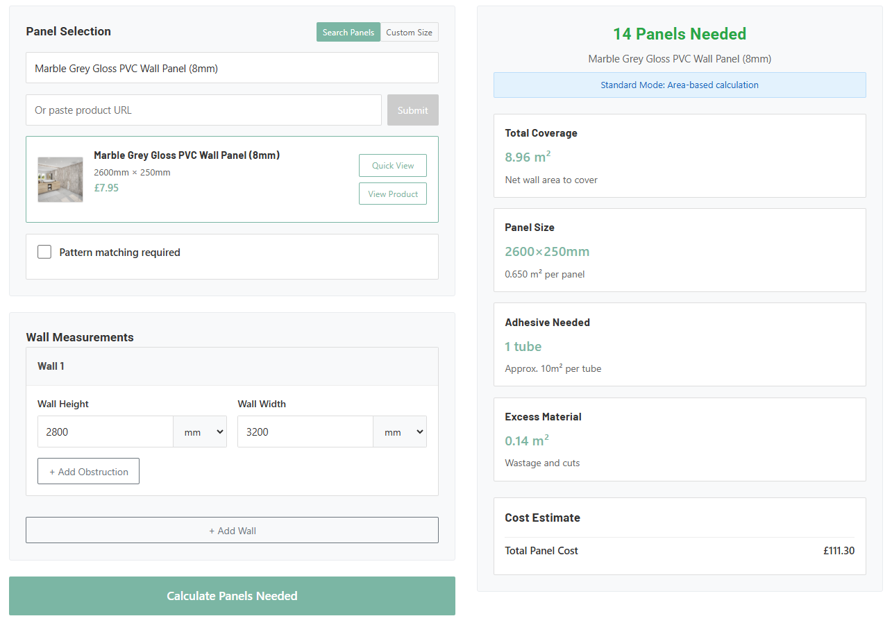 PVC Wall Panel Calculator