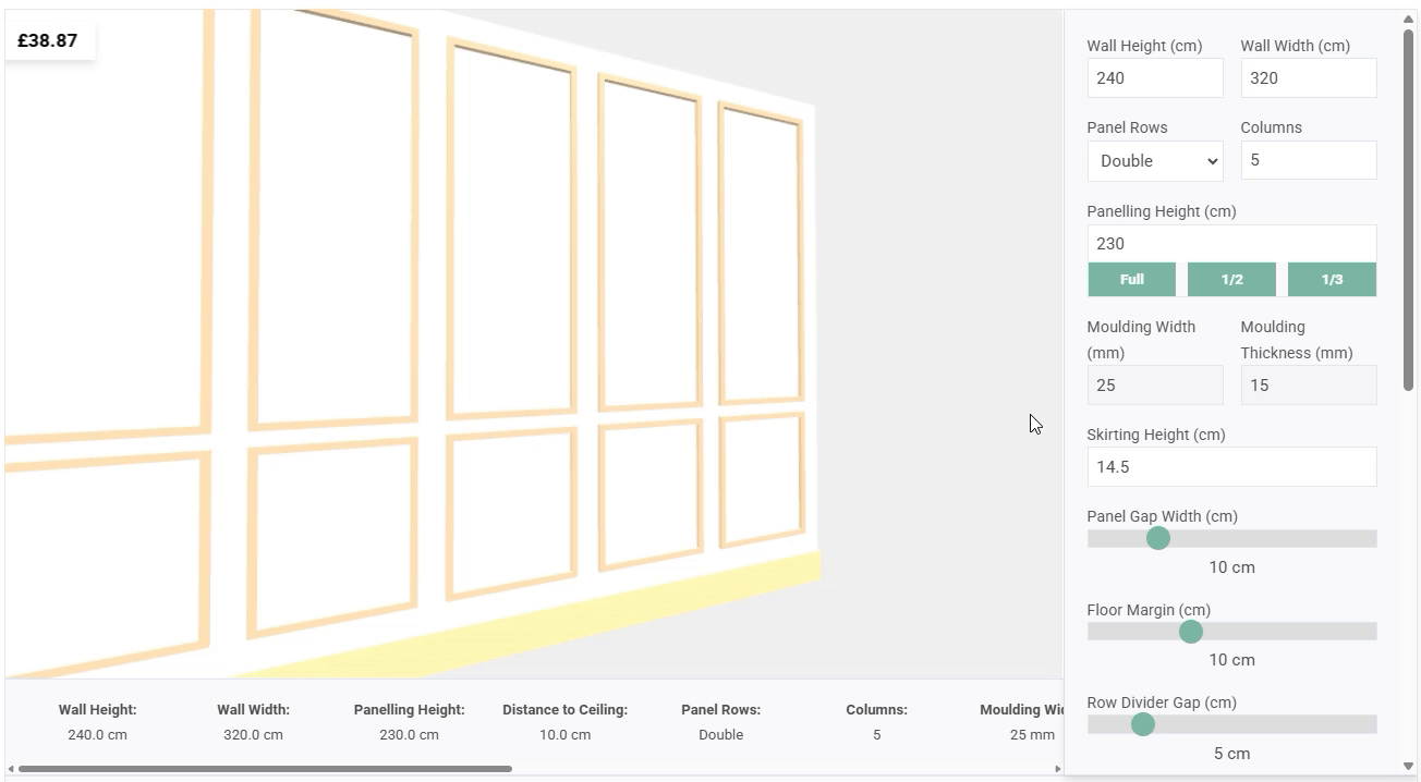 Wainscoting Calculator - Interactive tool showing placement and proportion options for traditional wainscoting