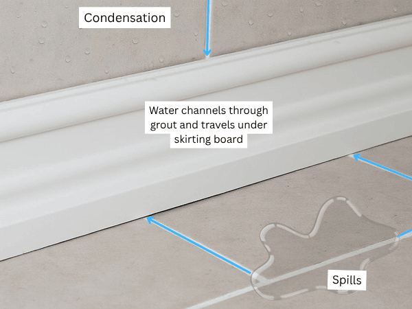 Water damage diagram showing moisture penetration