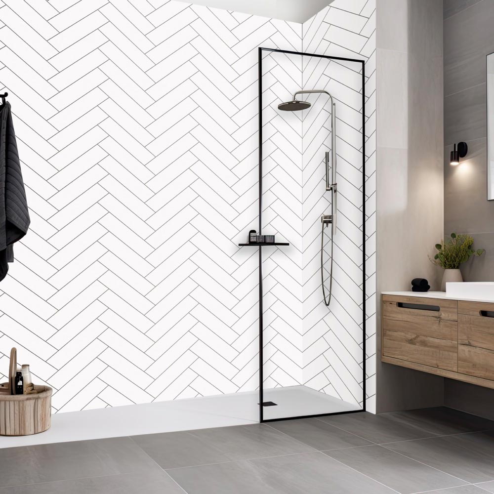 Chevron White Gloss Tile Effect PVC Shower Panel (10mm)