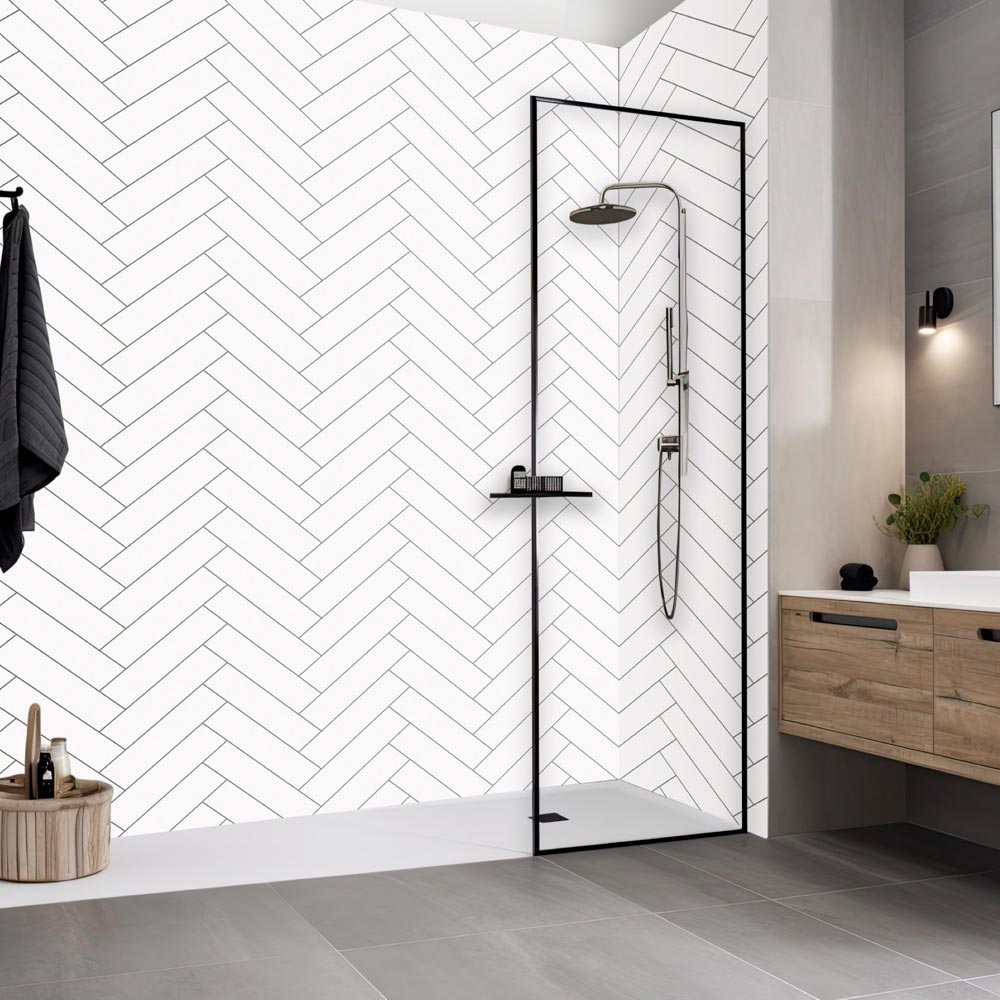 Chevron White Gloss Tile Effect PVC Wall Panel (8mm)