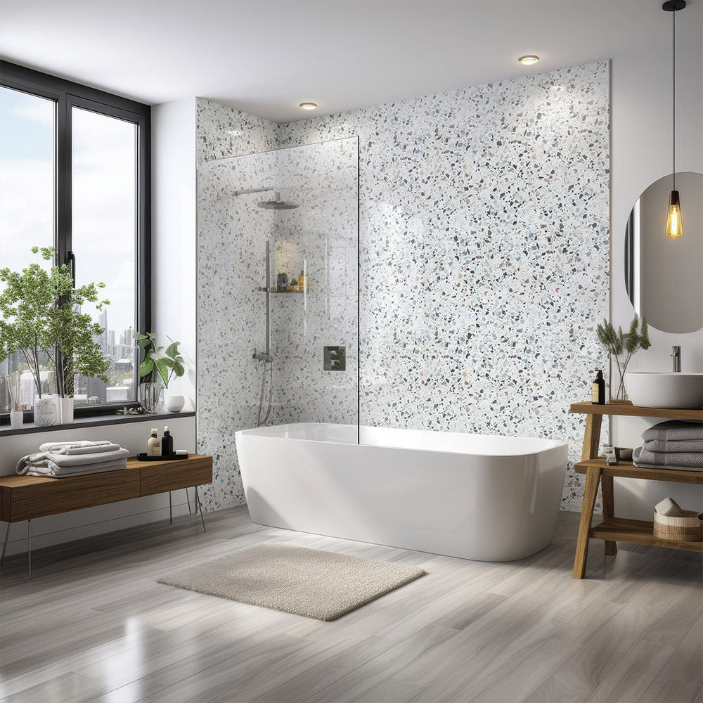 Terrazzo Blue Matt PVC Shower Panel (10mm)