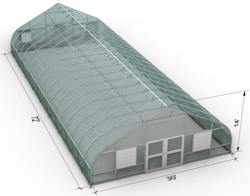 Concept drawing of a 30 x 72 foot Rimol Greenhouses Nor'Easter greenhouse