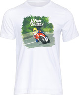 Powersport Legends presents this retro road racing t-shirt, featuring the most successful Isle of Man TT rider ever, Joey Dunlop OBE, riding the RS850R V-Four Honda.