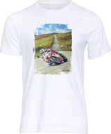 This wonderful Isle of Man TT art print t-shirt features road racing legend Michael Dunlop.