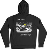 This stylish hoodie totally sums up the ethos of real road racing: Live life on the hedge!