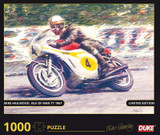 This limited edition 1000 piece jigsaw puzzle features a painting of Mike Hailwood on his way to one of his most famous victories: the 1967 Isle of Man TT Senior Race.