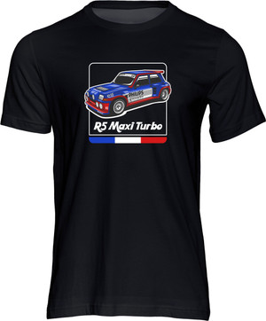 The ‘Group B’ International Motorsports Category was conceived in the late 1970s as a return to the ‘good old days’ when amateur and factory teams alike could run the same production-based cars in either sports car racing or championship rally events.

By the early 1980s the class had become the ‘Godzilla’ of the rally scene and what resulted were the most awesome cars ever seen on the rally stages of the world - 600 horsepower, 4WD, turbocharged monsters that could cover forest, tarmac or gravel stages faster than anything ever seen before or since.

One such "Group B" monster was Renault's ultimate hatchback, the R5 Maxi Turbo.  Powered by a 1.4 litre turbocharged and mid-mounted engine, the rear-wheel drive Maxi was the final evolution of the R5 and produced an impressive 345bhp.  This t-shirt from the powersport gods collection is our tribute to an iconic Group B rally legend.