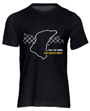 Pay tribute to the Isle of Man Mountain Course and the Great Race with this stylish black t-shirt.