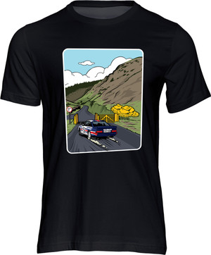 Ari Vatanen’s infamous “Dear God!” moment at the 1983 Manx International Rally captured on this great t-shirt.