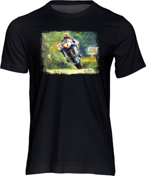 The supreme skill of the late David Jefferies was captured on canvas by renowned motorsport artist Peter Hearsey and was due to be launched at TT2003 by DJ himself.