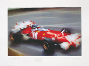 Limited Edition print of 400.  This art print features Jacky Ickx at the 1970 French GP, driving the Ferrari 312B. The print is numbered and signed by Jacky Ickx and the legendary F1 photographer, Rainer Schlegelmilch.