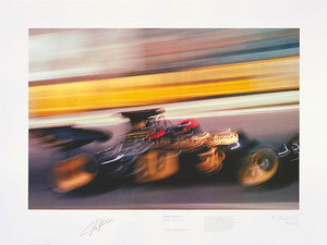 Limited Edition art print of 400.  This photographic art print features Emerson Fittipaldi and is numbered and signed by Emerson and the legendary F1 photographer, Rainer Schlegelmilch.