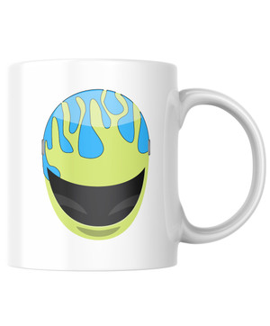 Isle of Man TT helmet mug celebrating two-time TT winner, Richard "Milky" Quayle BEM, featuring the retro helmet livery from 2003.