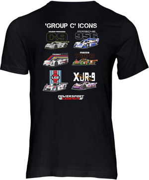 This t-shirt celebrates the 'Group C Icons' collection and is our tribute to some of the greatest World Sportscars of the 1980s and early 90s, including the Rothmans Porsche 956, Lancia XJR-9, Mercedes C9, Lancia LC2, Mazda 787B and the Peugeot 905.