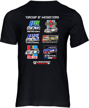 The "Group B Monsters" collection t-shirt celebrates the truly special breed of rally cars that wowed rally fans around the world during 1980s.