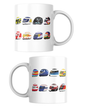 Celebrate some of the great F1 drivers of the last 35+ years, with our F1 helmets mug.