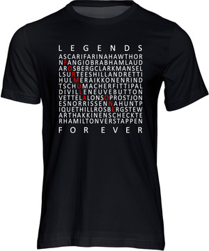 This t-shirt celebrates the world champions of Formula One, from Giuseppe Farina in 1950 to Lando Norris in 2025.