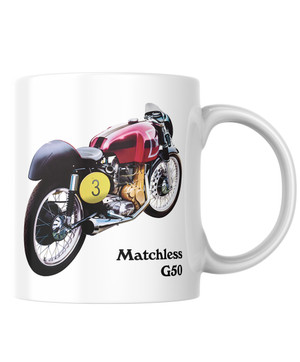 This superb art print is by Brian Sapsford, an airbrush artist and illustrator, who is also an ex-TT rider and keen bike enthusiast. Amost 100 hours of painstaking work was required together with hours of research to ensure that 1960 G50 Matchless machine has been captured as accurately as possible and you can show it off in style with our print-on-demand mug!