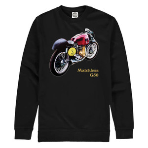This superb art print is by Brian Sapsford, an airbrush artist and illustrator, who is also an ex-TT rider and keen bike enthusiast. Amost 100 hours of painstaking work was required together with hours of research to ensure that 1960 G50 Matchless machine has been captured as accurately as possible and you can show it off in style with our print-on-demand, quality cotton sweatshirt!