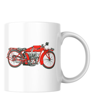 Profile art print of an Indian 680cc of 1915. Illustrated by Peter Hearsey, this particular machine is a Model B with three speeds and is on display at Murray's Motorcycle Museum in the Isle of Man. A two-speed version of this model took the first three places in the 1911 Senior TT.