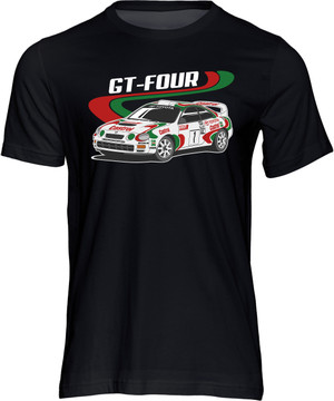 With this stylish t-shirt, you can celebrate one of the great homologation specials of the 1990s "Group A" rally era, the Toyota Celica GT-Four (ST185).