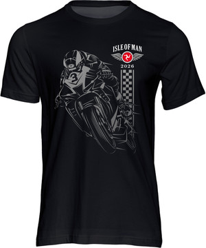 Isle of Man Road Races Shadow Bike 2026 t-shirt, featuring a back-print of all the Senior TT winners since 1907.