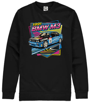 Celebrate the golden era of touring car racing and the 1991 BTCC winning car, with this striking, retro BMW M3 Touring Car sweatshirt!