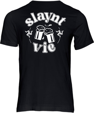 Raise a glass to Manx tradition with our "Slaynt Vie" T-shirt! Translating to "Good Health," this cherished Isle of Man Gaelic toast is the ultimate celebration of community, cheer, and island heritage.