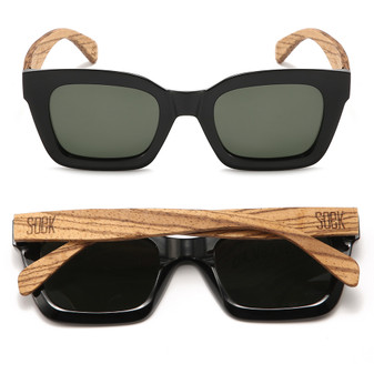 Our best-selling, 90s inspired Zahra sunglasses are a mid-sized style that will suit most face shapes and sizes. Zahra sunglasses are now available in a classic midnight black with polarised khaki tinted lenses.

Details

Model: Zahra Midnight
Colour: Black Wooden Sunglasses
Wooden Arms: Walnut Wood
Wood: FSC Certified Sustainable Wood, Eco Friendly
Lens: Khaki Polarised UV 400 Protection
Polarised: YES
Prescription Compatible: YES
Gender: Unisex
Shape: Frame Rectangle
Brand:? OEK Eco Friendly Australian Brand
Dimensions

Frame Width: 143mm
Frame Height: 49mm
Arm Length: 147mm
Bridge Width: 20mm