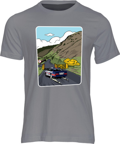 Ari Vatanen’s infamous “Dear God!” moment at the 1983 Manx International Rally captured on this great t-shirt.